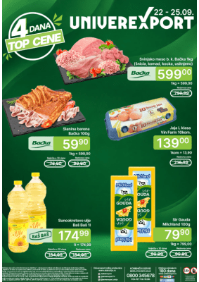 Četiri dana top cene 22.09. - 25.09.