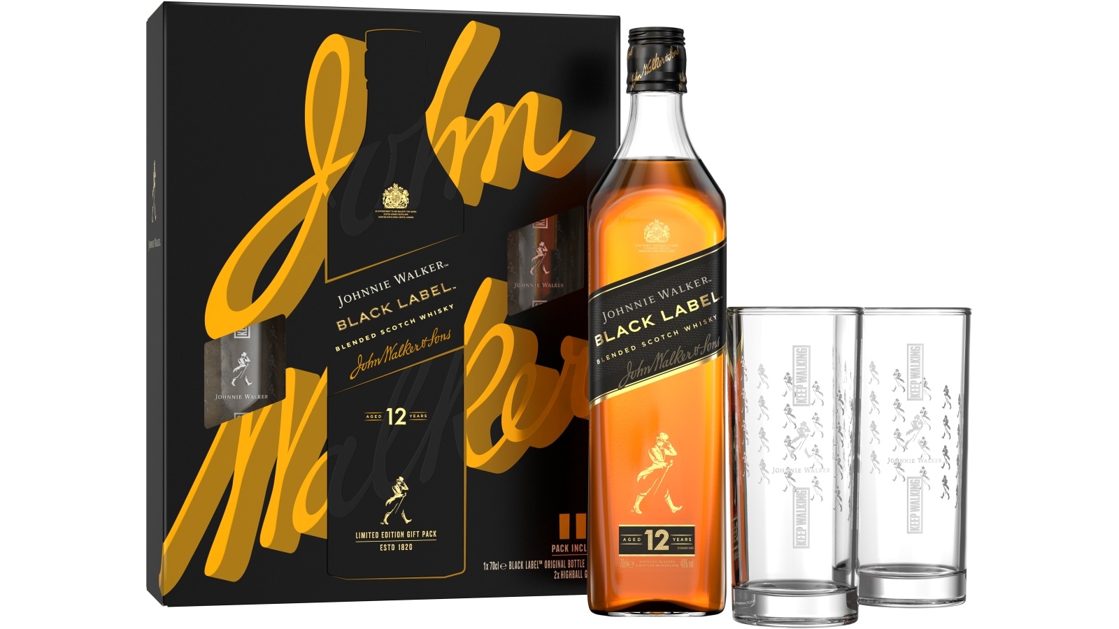 Viski JOHNNIE WALKER Black label 0,7l + 2 čaše - Cenoteka