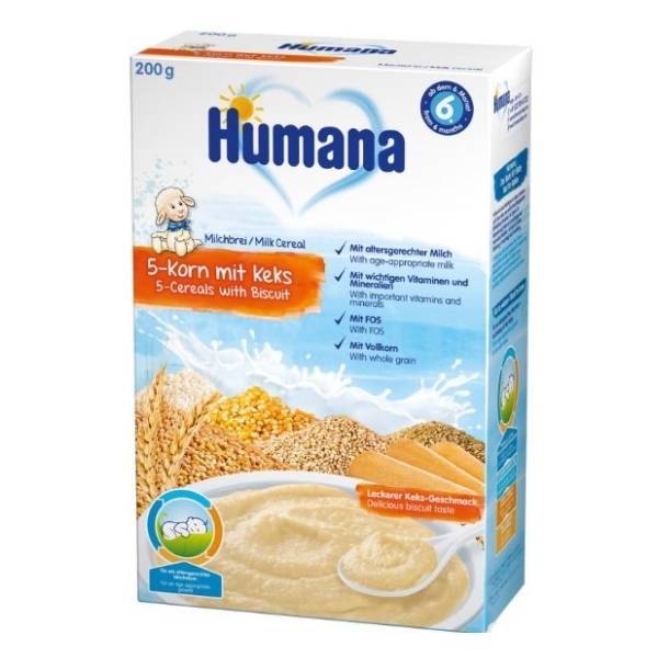 HUMANA mlečna kaša 5 žitarica keks 200g