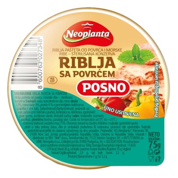 Pašteta NEOPLANTA riblja sa povrćem 75g