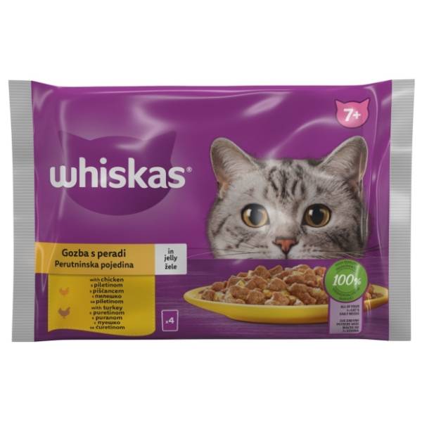 WHISKAS Senior hrana za mačke izbor živine 4x85g