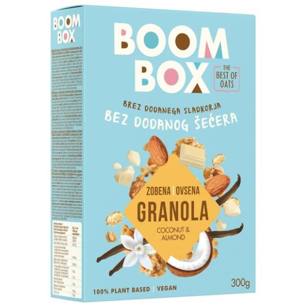 BOOM BOX ovsena granola kokos badem bela čokolada 300g