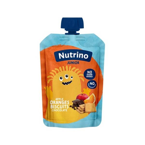 NUTRINO Junior voćni pire jabuka pomorandža keks čokolada 100g