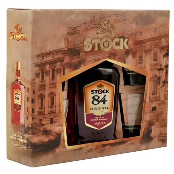 Brendi STOCK 84 0,7l + 4 čaše