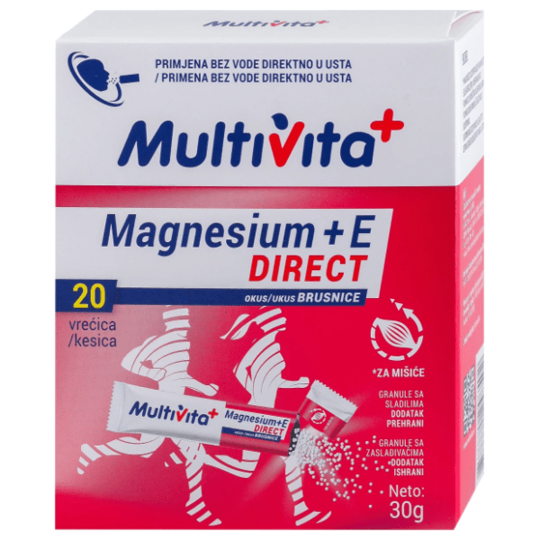 MULTIVITA Magnezium + E direct brusnica 20 kesica