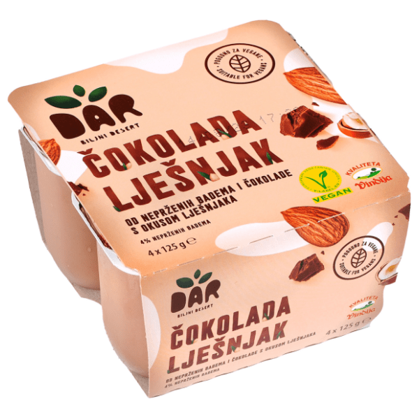 DAR biljni dezert čokolada lešnik 4x125g