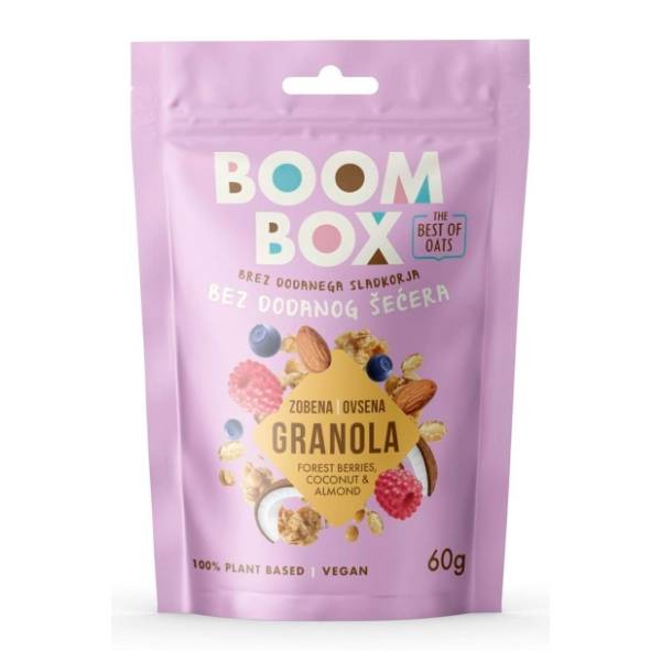 BOOM BOX ovsena granola šumsko voće kokos badem 60g