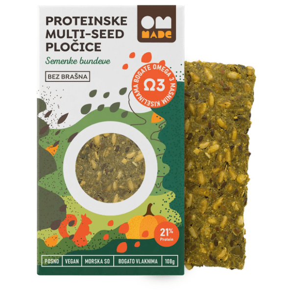 OM MADE proteinske multi seed pločice bez brašna bundeva 108g