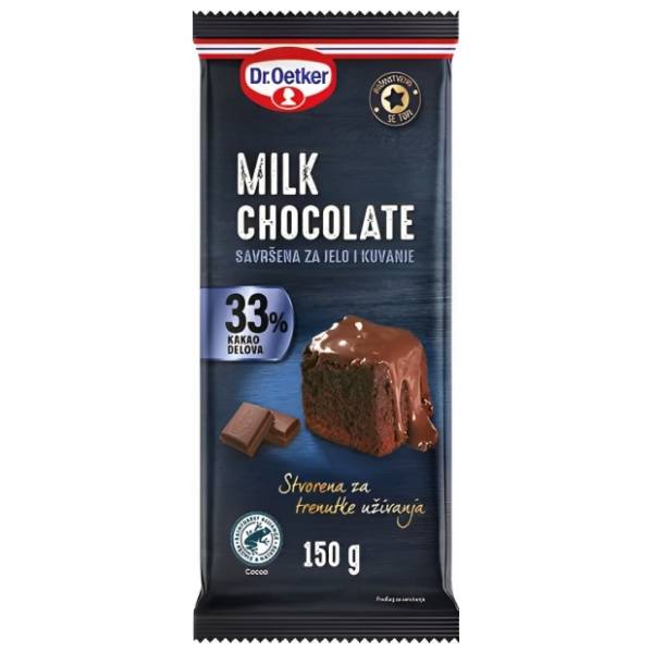DR. OETKER Mlečna čokolada za kuvanje i jelo 33% kakao delova 150g