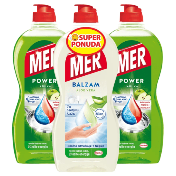 Deterdžent za posuđe MER Jabuka i aloe vera 3x450ml