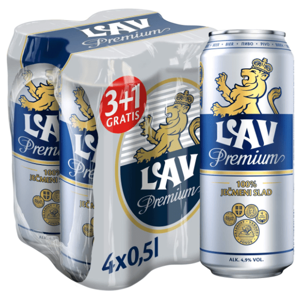 Pivo LAV Premium 0,5l 3+1 gratis