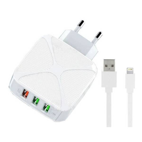 LDNIO punjač A3310Q 3xUSB QC3.0 sa iPhone lightning kablom