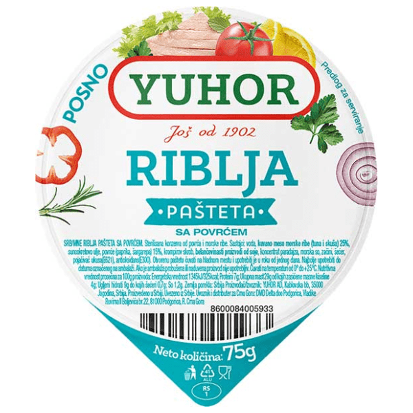 YUHOR Riblja pašteta sa povrćem 75g