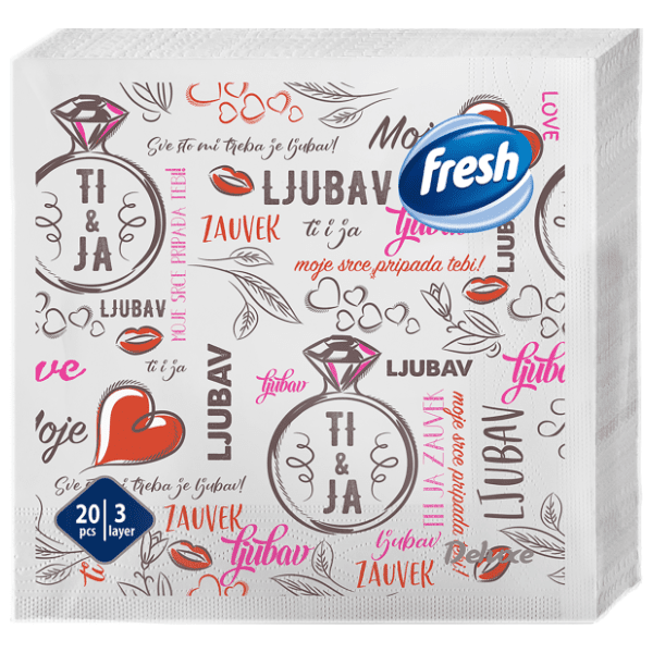 Salvete FRESH Dekor ljubav 3sloja 20kom