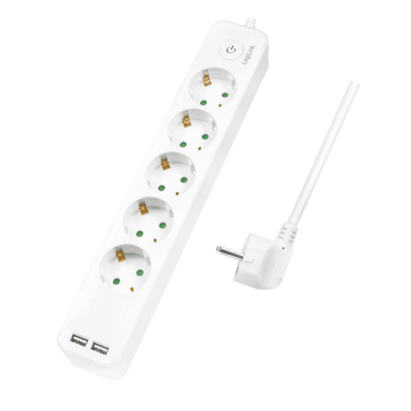 LOGILINK produžni kabl 5 mesta, 2 USB-a, prekidač 1,5m