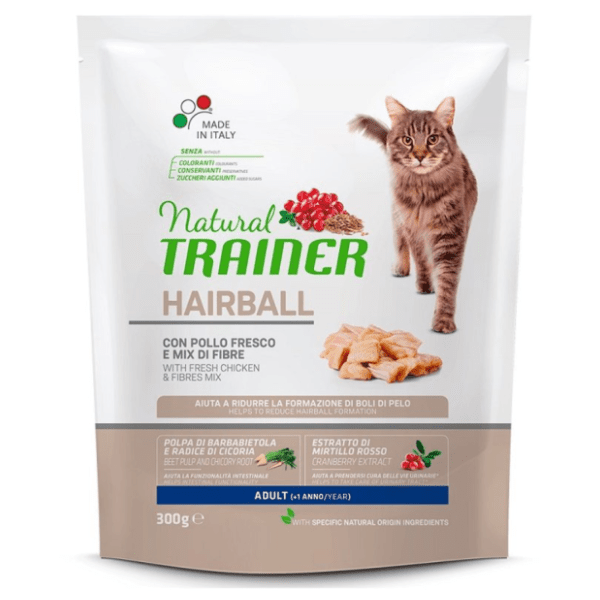 TRAINER Natural Hairball adult hrana za mačke piletina 300g