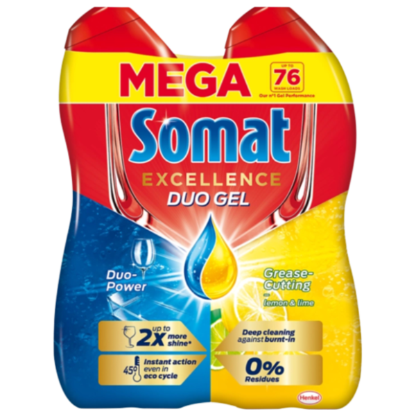 SOMAT Duo gel za mašinsko pranje posuđa limun 2x630ml