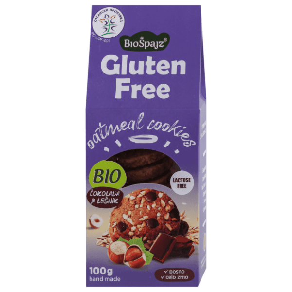 BIO ŠPAJZ Gluten free organski ovseni keks čokolada i lešnik 100g