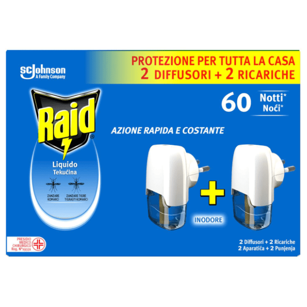 RAID električni aparat protiv komaraca 2kom + 2 dopune 21ml