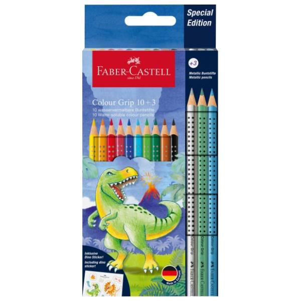 Drvene boje FABER CASTELL grip dinosaurus + metallic 10+3kom