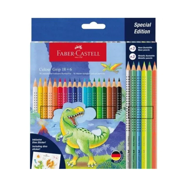 Drvene boje FABER CASTELL grip dinosaurus + metallic 18+6kom