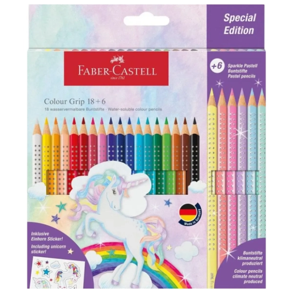 Drvene boje FABER CASTELL grip unicorn + sparkle 18+6kom