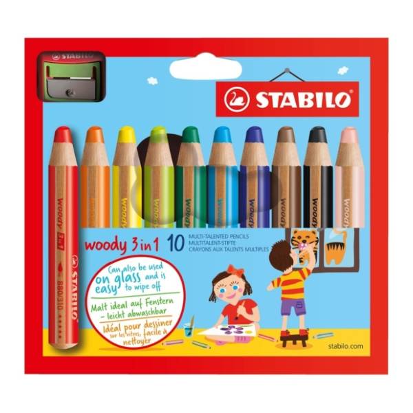 Drvene boje STABILO woody set 3u1 10kom + zarezač