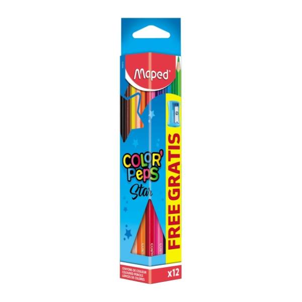 Drvene bojice MAPED color peps 12kom + zarezač gratis