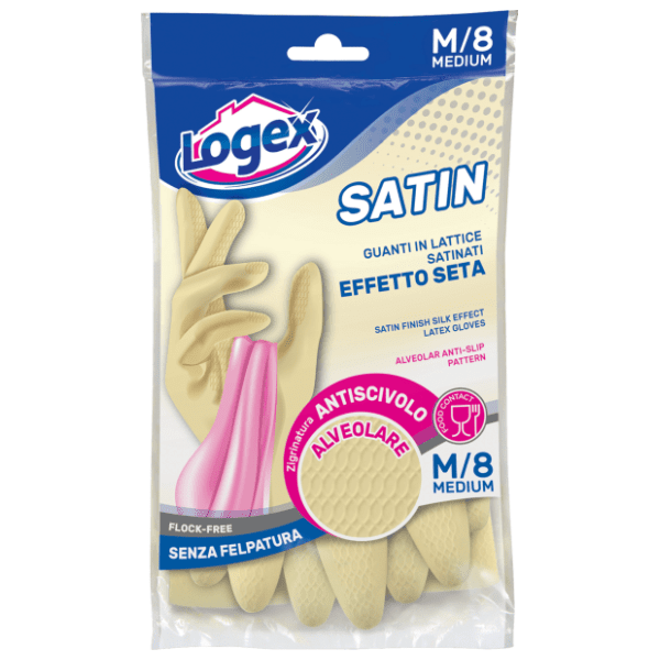 LOGEX satin gumene rukavice sa pamučnom postavom M 1kom
