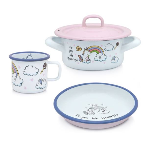 METALAC Dečiji set 3u1 Unicorn  (plitka šerpa, tanjir, lonče)