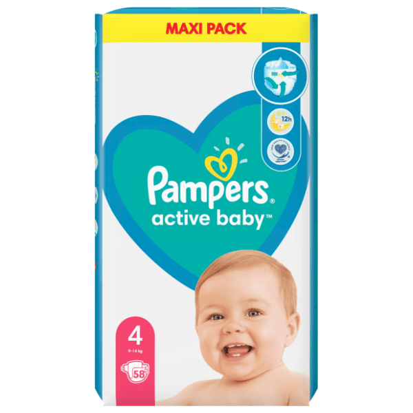 PAMPERS pelene AB 4+ 58kom + vlažne maramice 2x12kom gratis