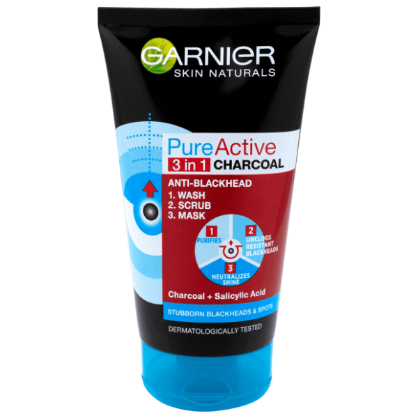 GARNIER pure active 3in1 charcoal gel za čišćenje lica 150ml