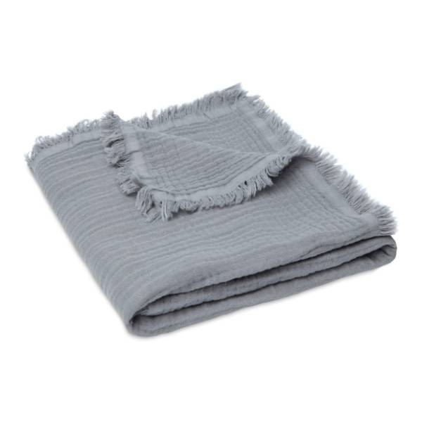 JOLLEIN Muslin prekrivač Fringe deken 75 x 100 cm sivi