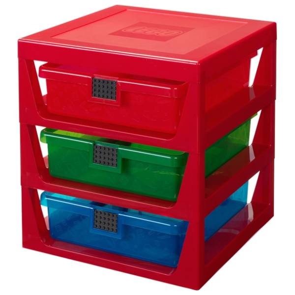 LEGO polica sa 3 fioke i podlogom za gradnju crvena