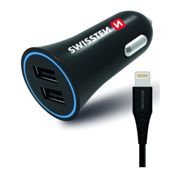 SWISSTEN auto punjač 2.4A 2xUsb Lightning