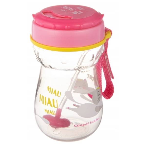 CANPOL BABIES šolja sa slamčicom Cat 350ml roze