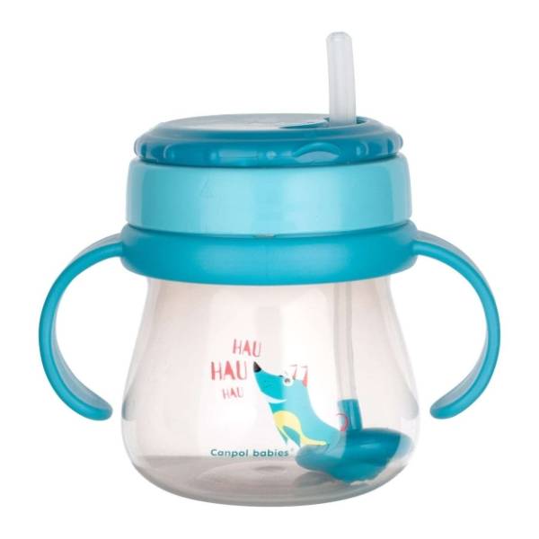 CANPOL BABIES šolja sa slamčicom Dog 250ml plava