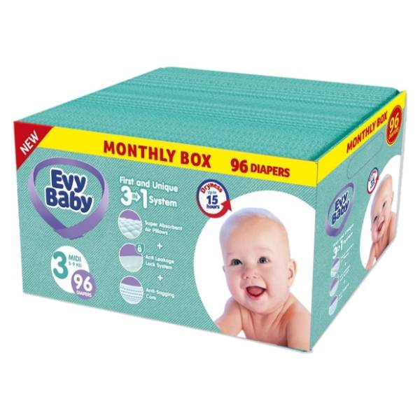 EVY BABY pelene box 3u1 sistem 3 midi 96kom