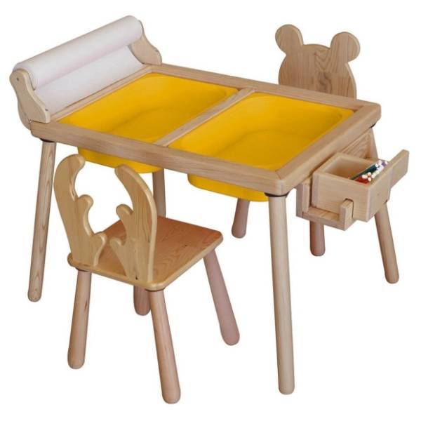 HANAH HOME dečiji sto sa dve stolice Roll yellow