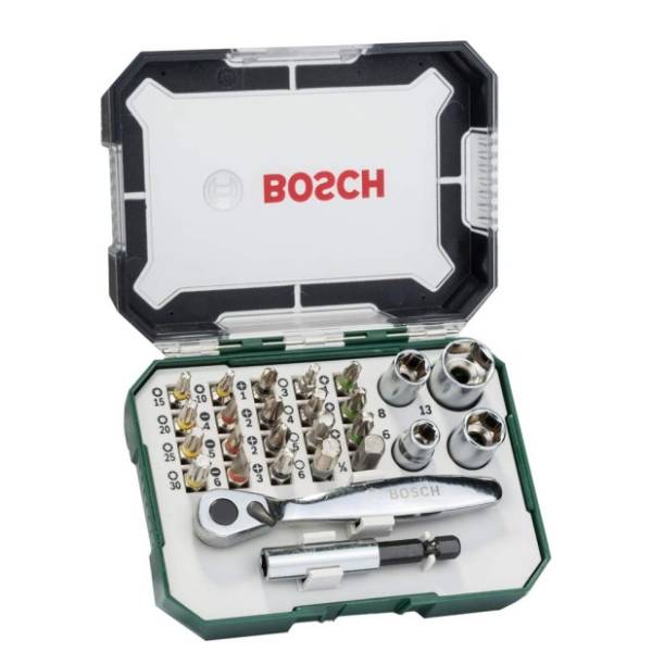 BOSCH 27-delni set bitova sa čegrtaljkom i ručnim zavrtačem