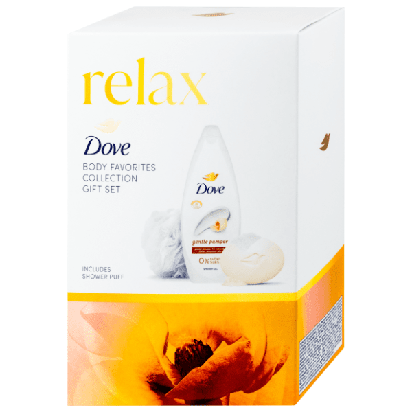 DOVE set Relax (gel za tuširanje, sapun i pufna)