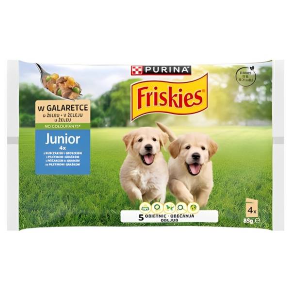 FRISKIES Junior piletina i grašak u želeu 4x85g