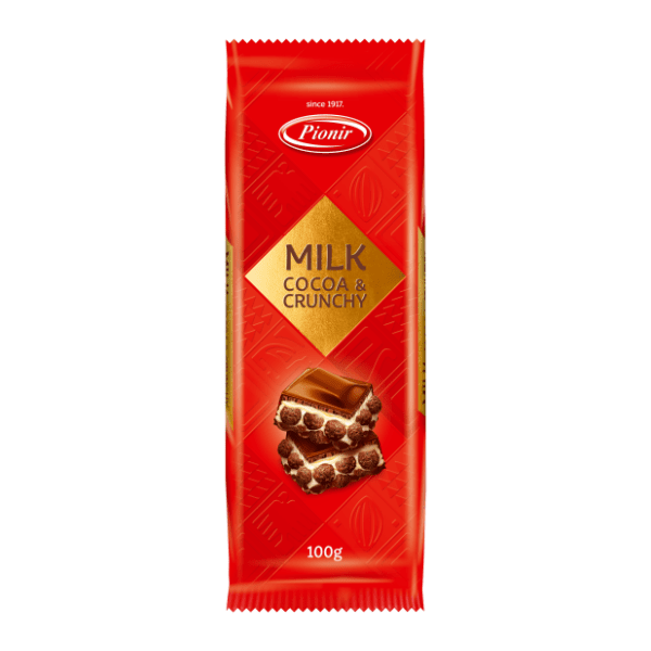 Mlečna čokolada PIONIR Milk cocoa & crunchy 100g