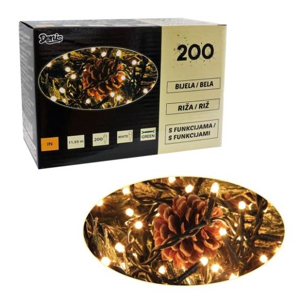 Riža bele lampice 200kom 8 funkcija Denis 52-361000