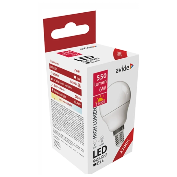 AVIDE LED mini sijalica E27 6W G45 2000K