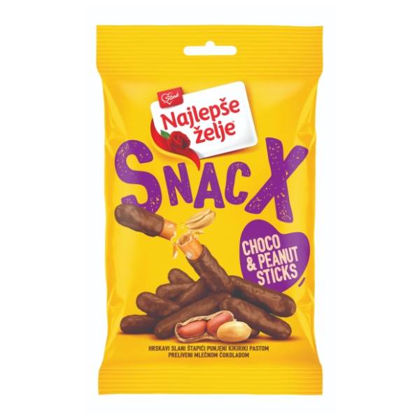 Čokoladni sticks NAJLEPŠE ŽELJE SnacX kikiriki 80g