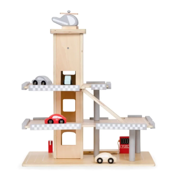 Drvena garaža sa parkingom, liftom i automobilima ECO TOYS