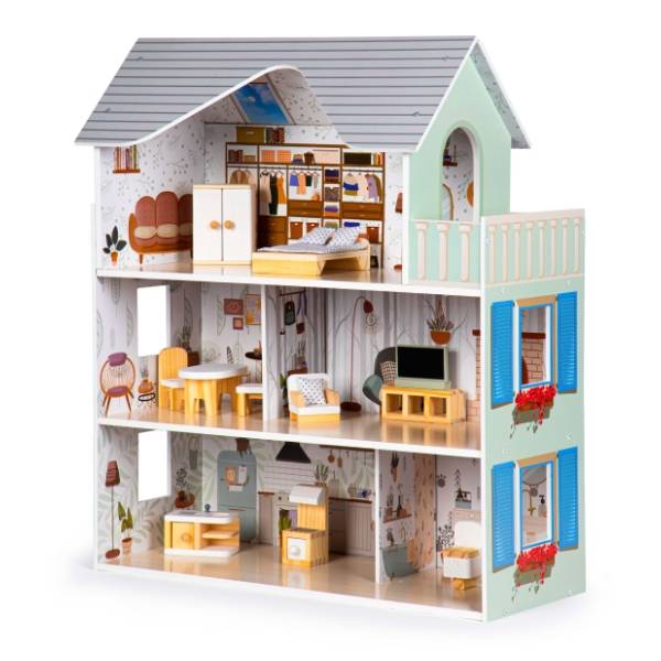 Drvena kućica za lutke sa nameštajem Emma residence ECO TOYS