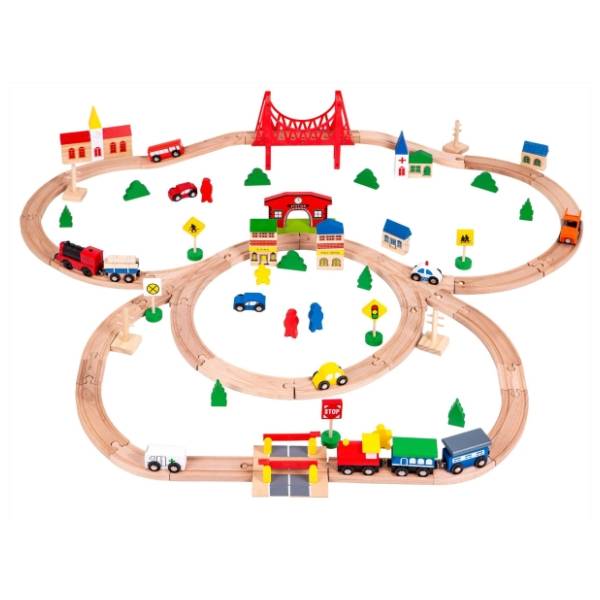 Drveni set železnica na baterije 90 elemenata ECO TOYS
