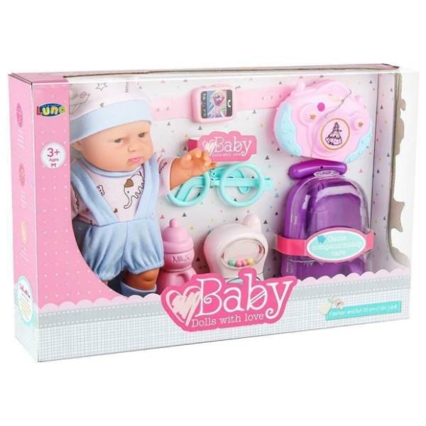 Lutka beba u kutiji 25cm sa setom za putovanje LUNA